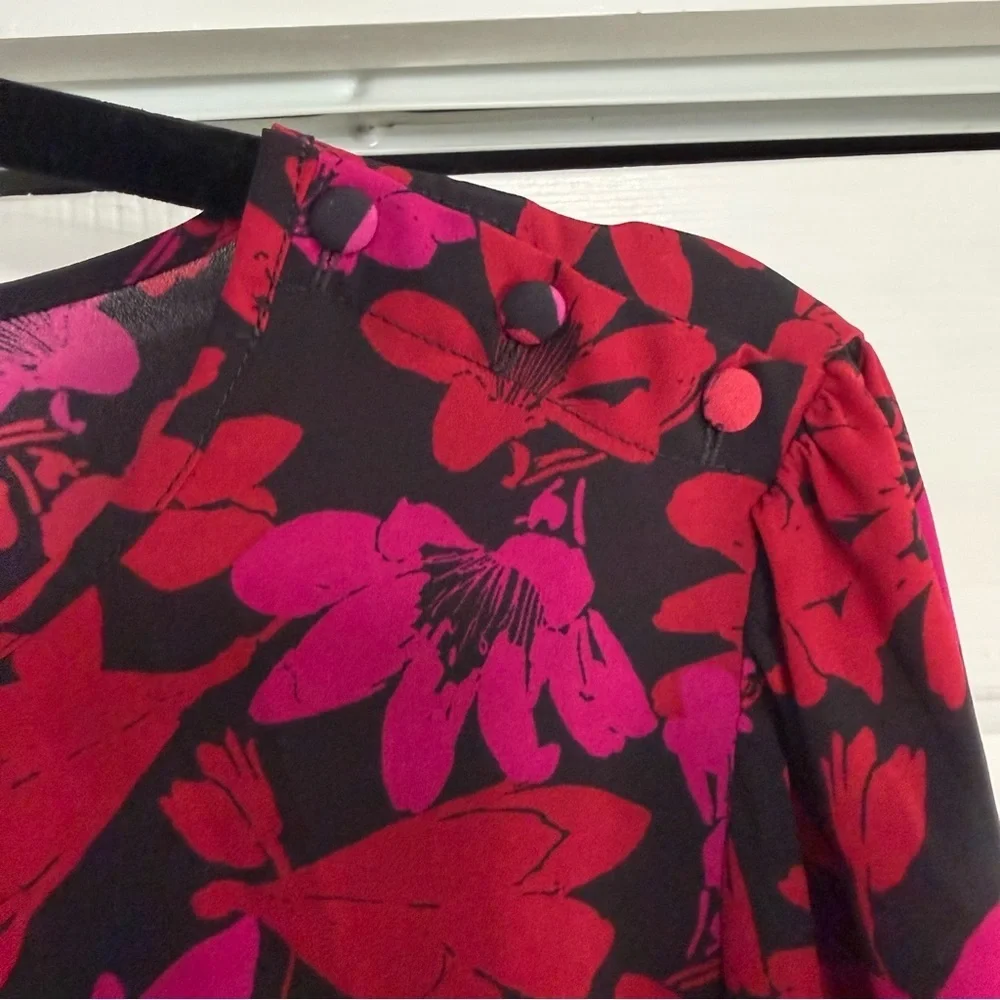 J.Crew Pink Red Floral Long Sleeve Blouse Size Small